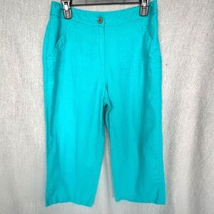 Chico’s Women 100% Linen Teal Capris Sz 1 (4-6) Beachy Preppy Hippie Festival